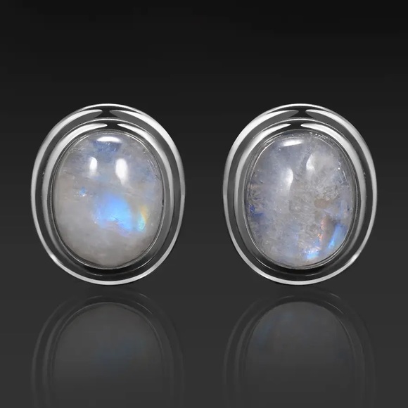 Natural moonstone earring studs sterling silver - Blue Flashy Moonstone Jewelry - Picture 5 of 5